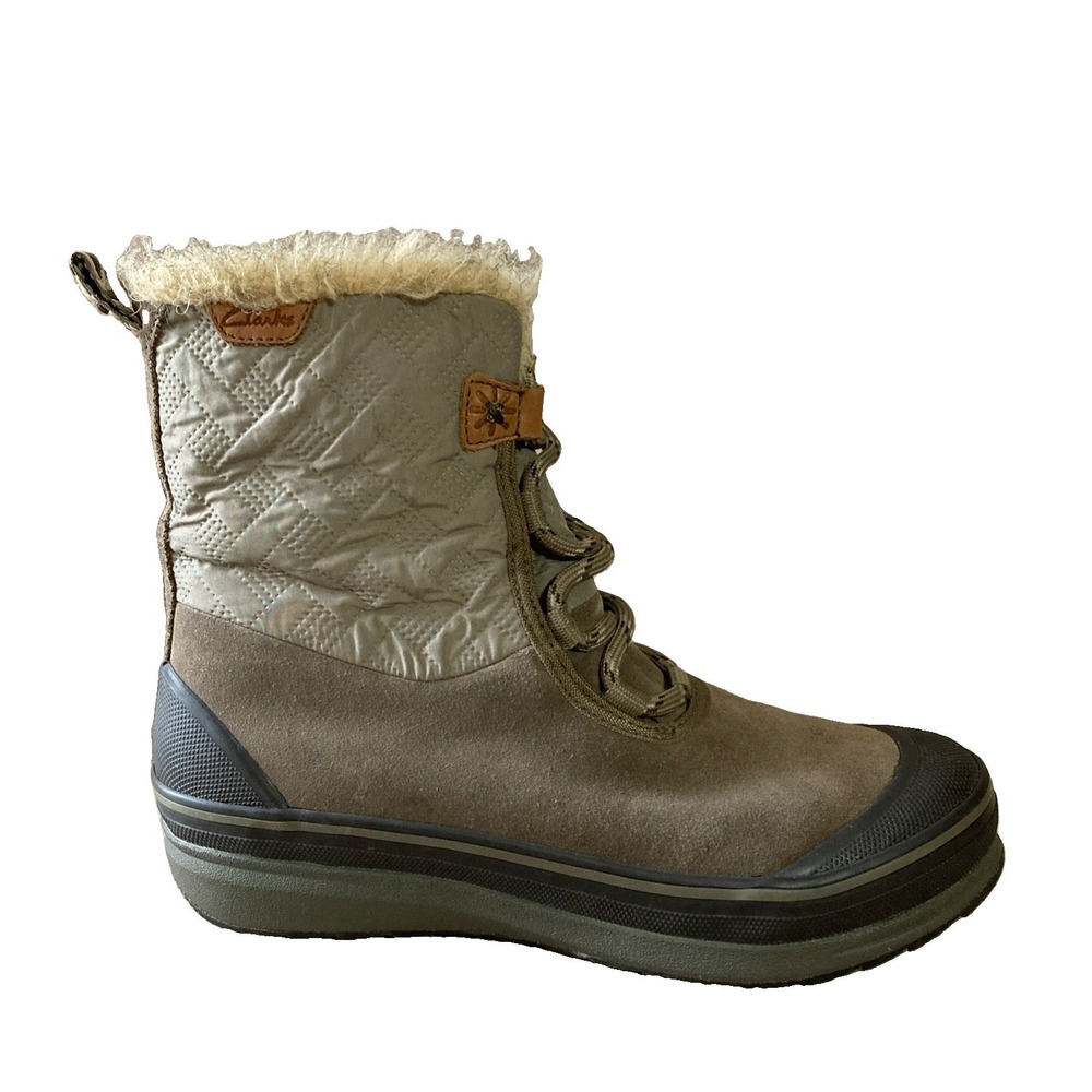 Clarks Muckers Mist Snow Boots Women's Sz 8 Brown Suede Faux Fur Winter Outdoor